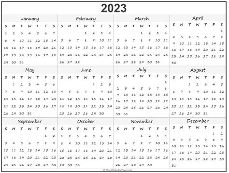 2023 Yearly Calendar Printable