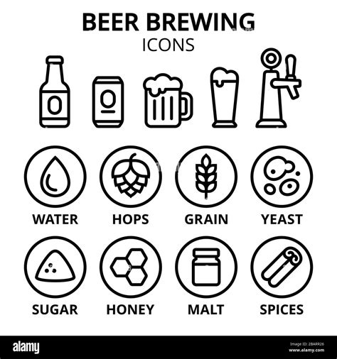 Beer Brewing Icon Set Beer Making Ingredients Glasses And Containers