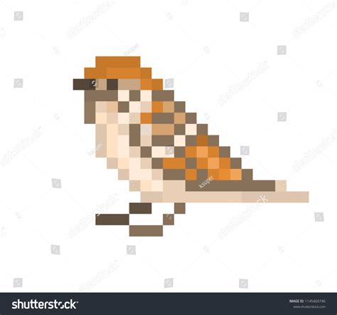 Pixel Art Sparrow Isolated On White Stock Vector Royalty Free