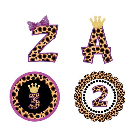 Cheetah Patterned Letters And Numbers Clip Art With Purple Etsy