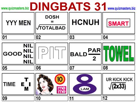 Each sheet contains twenty different puzzles and are downloadable via the links below in. Dingbats
