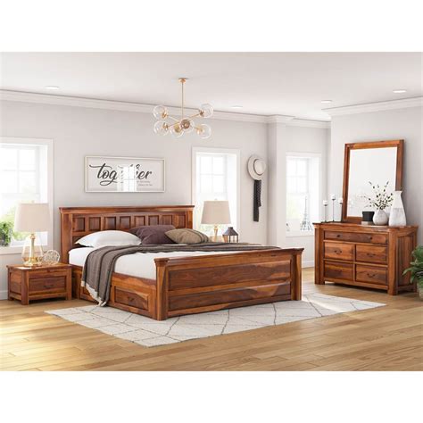 Simply Tudor Rustic Solid Wood 4 Piece Bedroom Set