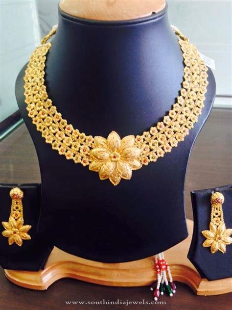 22k Gold Floral Necklace Design South India Jewels