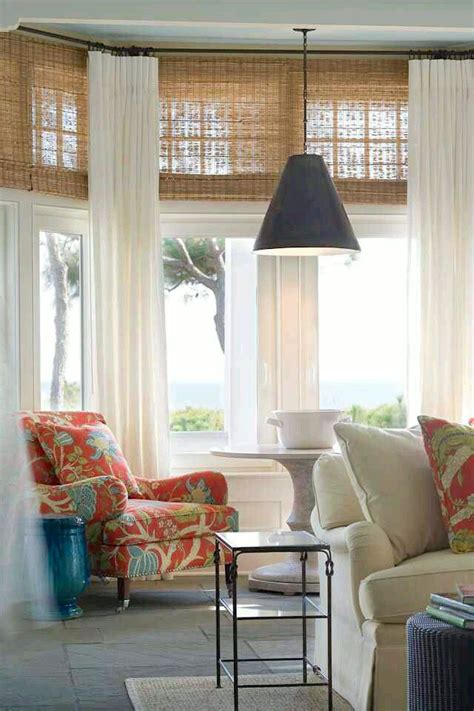 Matchstick Blinds With White Linen Drapes Perfect For A Beach Home