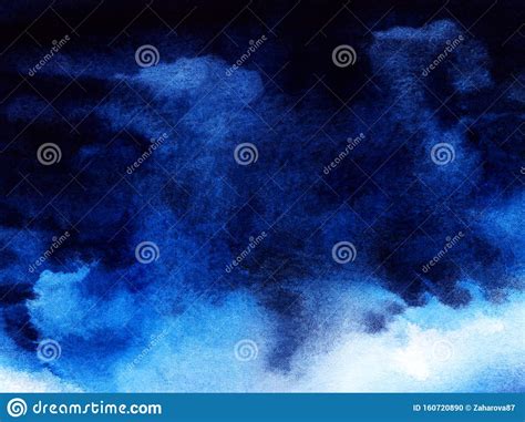 Deep Dark Night Sky Cumulus Cloud Abstract Dark Blue Watercolor