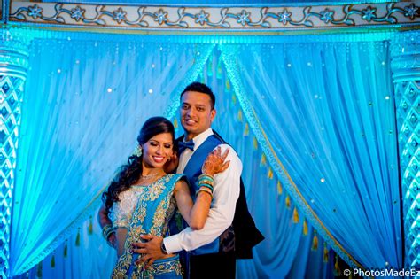 Bride And Groom Portrait In Mixed Wedding At Aashirwad Palace Gujarati Bride And Tamil Groom