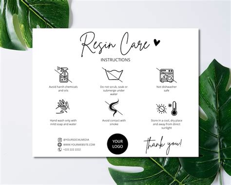 Resin Care Card Template Resin Product Care Instructions Etsy Australia