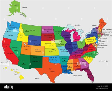 estados unidos 50 mapa de colores y nombres de estados imagen vectorial ilustración imagen