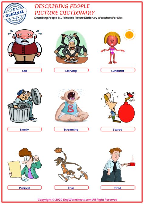 Describing People Printable English Esl Vocabulary Worksheets Images
