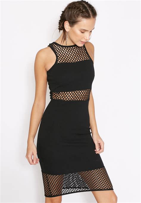Buy Missguided Black Fishnet Mesh Insert Midi Dress For Women In Mena