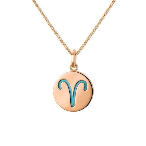 9ct Rose Gold Turquoise Zodiac Aries Round Necklace Gemstone Jewelry