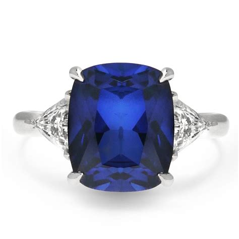 4 Carat Blue Sapphire Engagement Ring With Trillion Diamonds Unique
