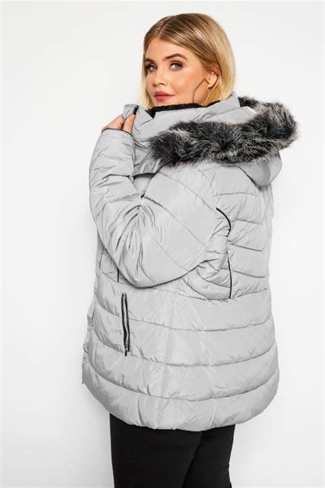 Light Grey Hooded Panel Puffer Coat Sizes 16 40 Yours Clothing