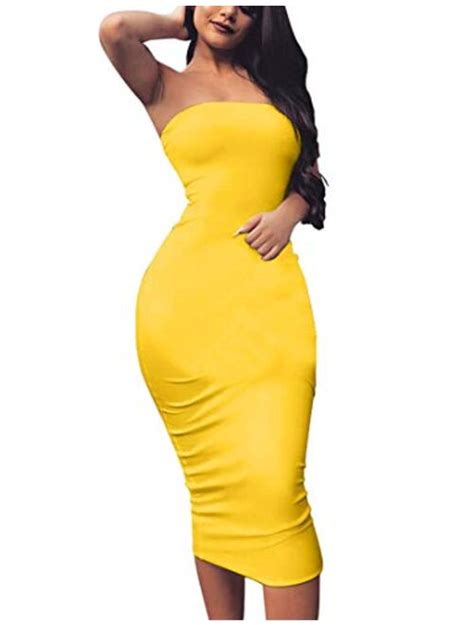 Buy Boriflors Women S Basic Sleeveless Tube Top Sexy Strapless Bodycon Midi Club Dress Online