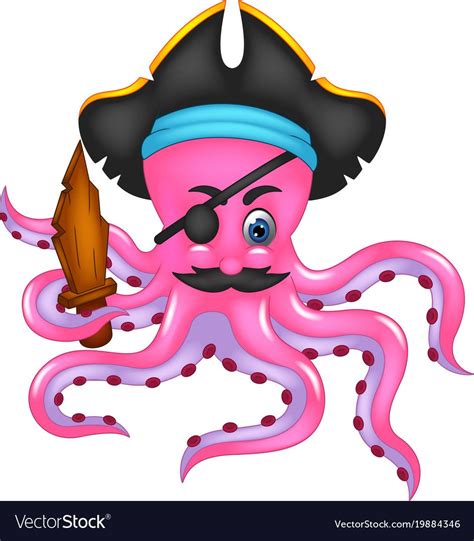Vector Illustration Of Cute Pirate Octopus Cartoon Posing Bring Sword
