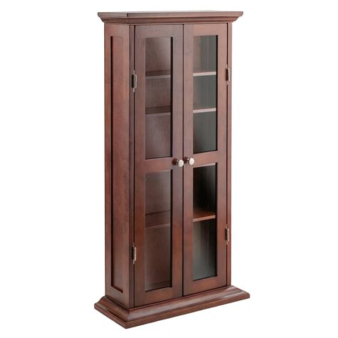 Antique Walnut Wooden Cd Dvd Storage Cabinet 5 Adjustable Shelves Home