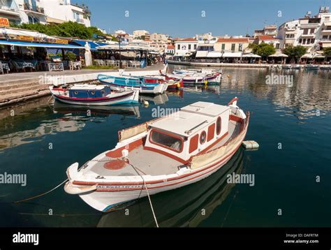 Fishing Boats On Lake Voulismeni Agios Nikolaos Crete Greece Stock