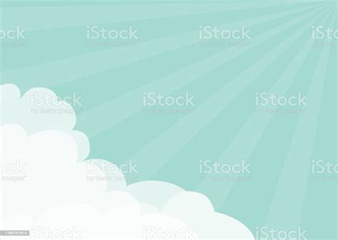Fluffy Cloud In Corners Frame Template Blue Sky Sun Light Rays Burst