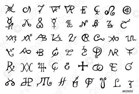 A Set Of Alchemical Symbols Isolated On White Hand Drawn Stock Vector