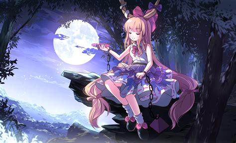 Horns Ibuki Suika Moon Night Risutaru Touhou Tree Wallpapers Hd