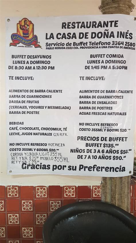 Carta De Restaurante La Casa De Do A Ines Guadalajara