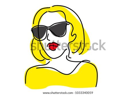 Continuous Line Drawing Women Wearing Glasses Vector De Stock Libre De Regalías 1033340059