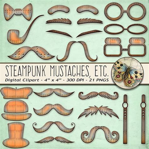 Steampunk Mustache Clipart Mustaches Hats Glasses