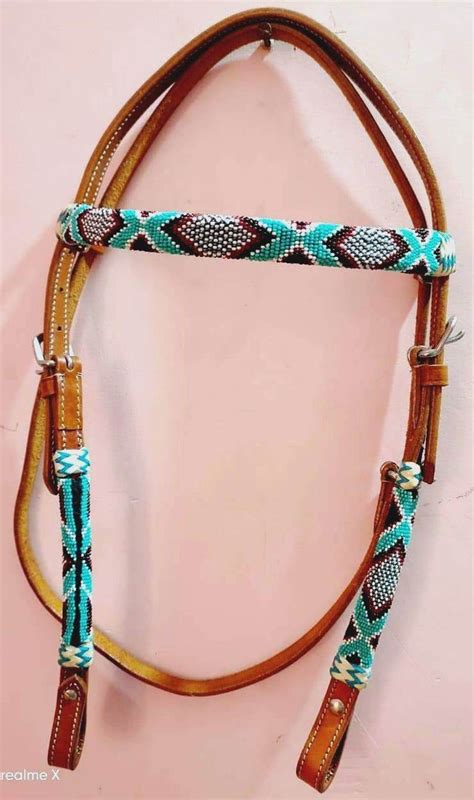 Western Leather Headstall Bridle With Matching Chest Plate In Beaded