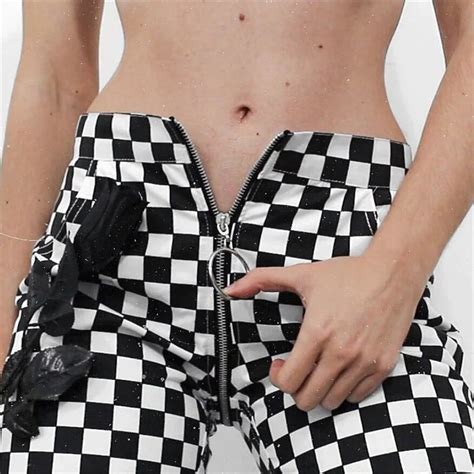 Nclagen 2018 New Checkerboard Plaid Zipper Girls Pants Loose Casual Straight Capris Sweat Pants
