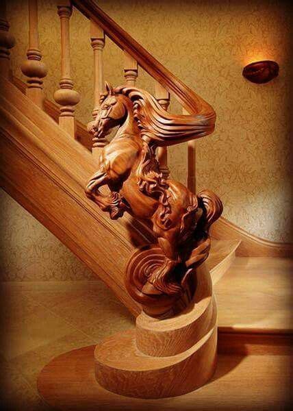 Horse Stair Rail Awesome Stairway Design Wood Sculpture Statue