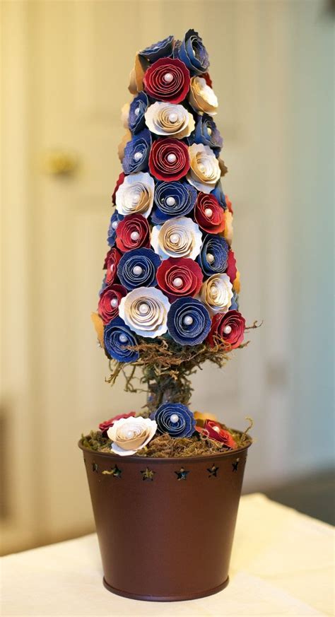 ~ Patriotic Paper Flower Topiary ~ July 4th Decor Pinterest Paper