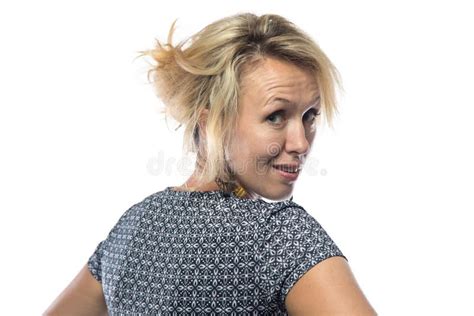 Isolated Portrait Of Blond Woman Looking Back Stock Image Image Of