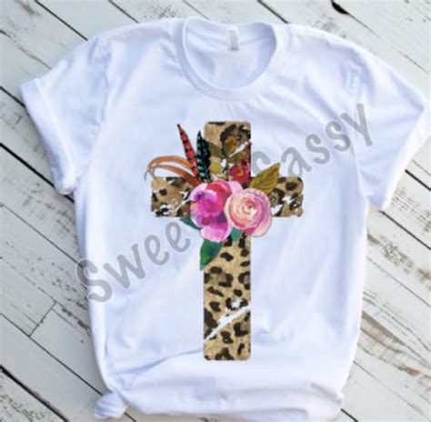 Leopard Print Cross With Flowers Sublimation Transfer Etsy