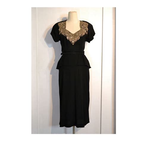 Vintage 1930s Black Crepe Dress W Gold Bead Sequins Etsy