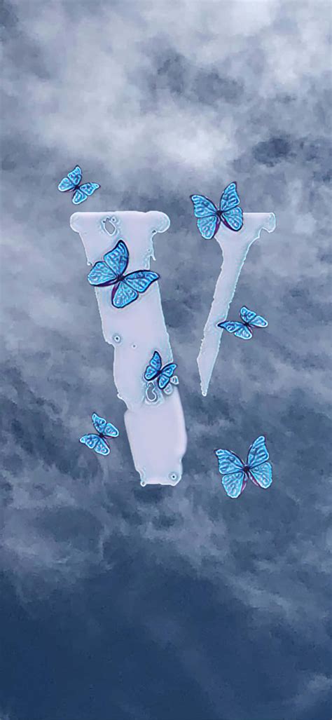 Download Vlone Iphone Sky Blue Butterflies Wallpaper