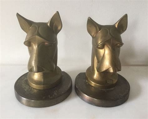 Frankart Pair Art Deco Scottie Dog Head Bookends Bronze Sculptures