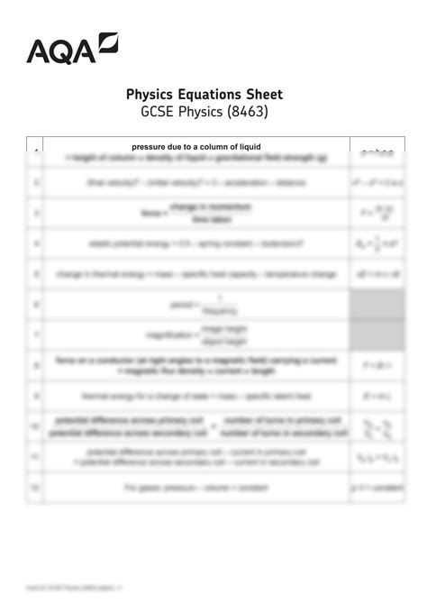 Solution Aqa Gcse Physics Equation Sheet Exam Insert Studypool