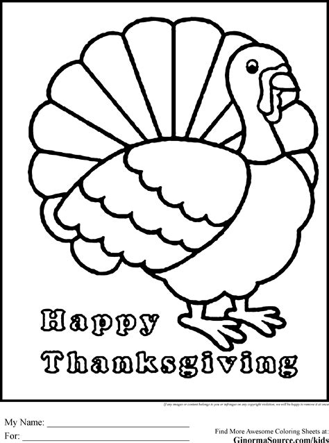 Happy Thanksgiving Coloring Pages Turkey Ginormasource Kids