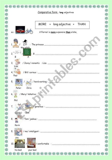 Comparative Form Long Adjective Esl Worksheet By Faurfab