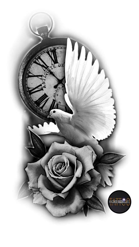 Dove And Rose Tattoo Clock And Rose Tattoo Clock Tattoo Sleeve Dove