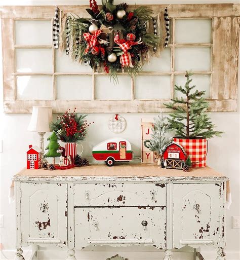 Such An Adorable Holiday Vignette Love The Chippy Paint Buffet Topped