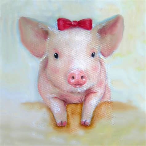 Pink Pig Nursery Art Canvas Print Painting Pig Painting Pig Wall Art