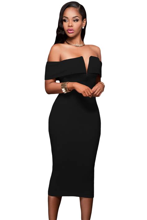 Shop dresses, tops, tees, leggings & more. Black Off-the-shoulder Midi Dress