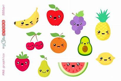 Clipart Fruits Watermelon Kawaii Pinneapple Cliparts Designer
