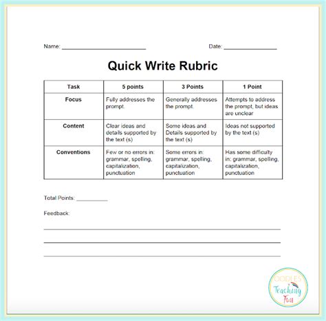 Quick Write Rubric Oodles Of Teaching Fun