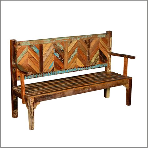 Parquet Reclaimed Wood Rustic High Back Porch Bench Rustic Outdoor