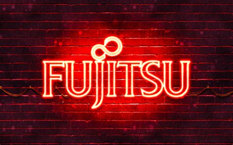 Download Wallpapers Fujitsu Red Logo 4k Red Brickwall Fujitsu Logo