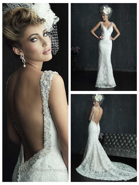 Beaded Straps Plunging Neckline Wedding Dresses With Low Back 2454248