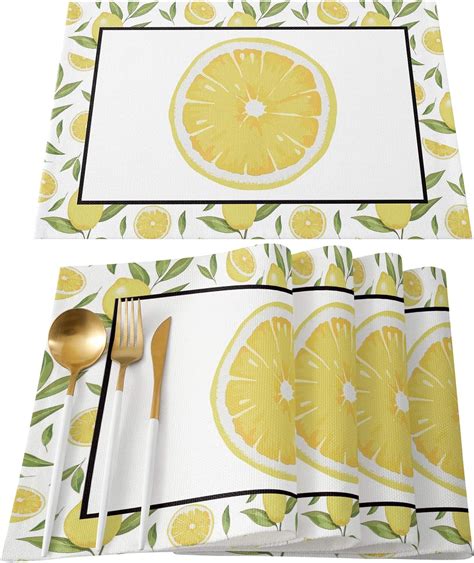 Agounod Placemats Set Of 4 Summer Fruit Lemon Pattern Tile