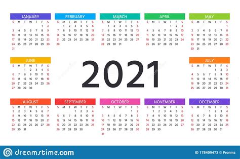 Calendario De 2021 Ilustración Vectorial Planificador De Año De Plantilla Ilustración Del